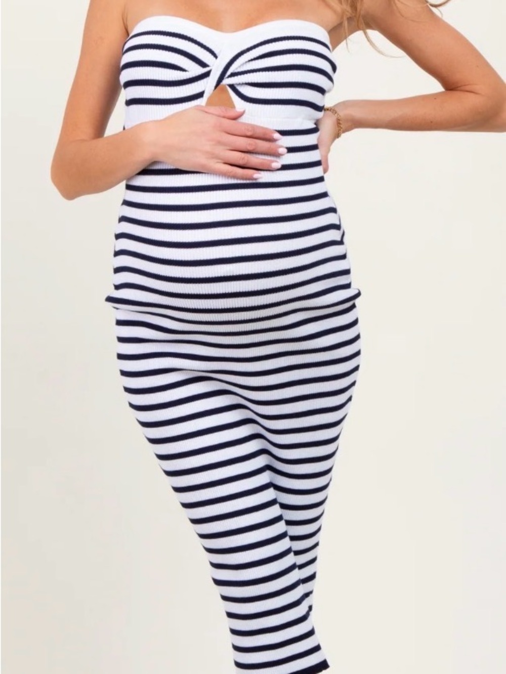 Maternity Striped Strapless Midi Dress - Navy & White